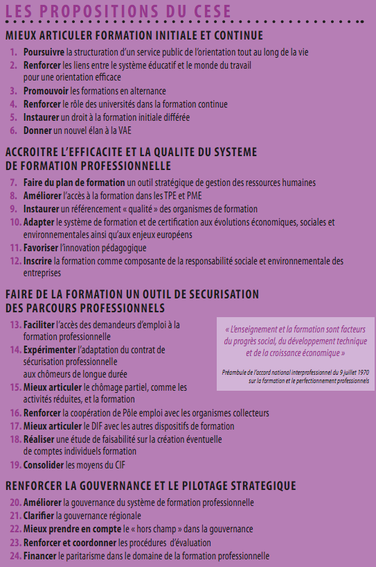 Formation pro - propositions CESE