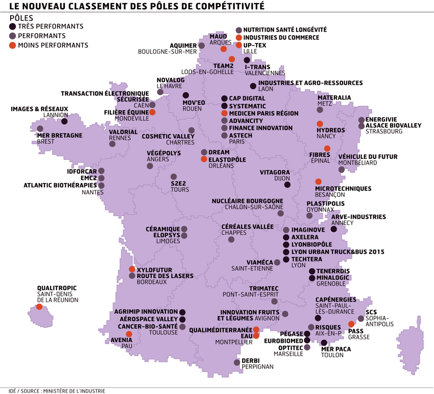Carte de France des pôles de compétitivité