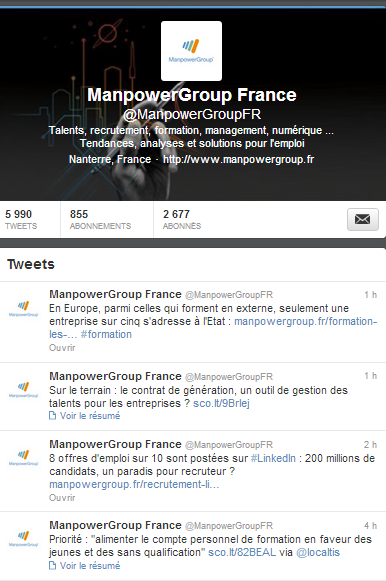 ManpowerGroup et l'Atelier de l'emploi sur Twitter